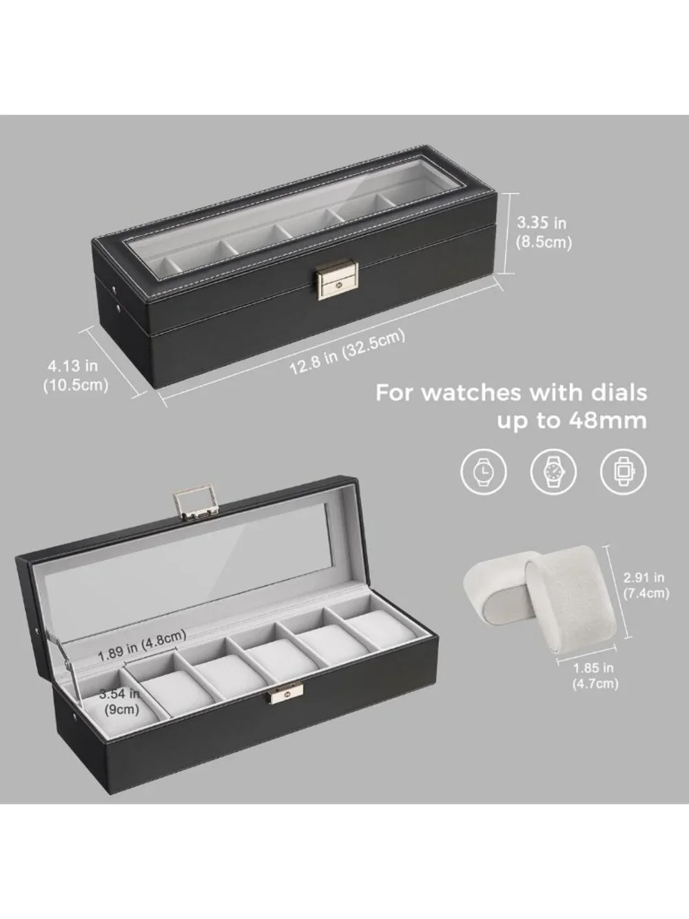 Stylish 6-Slot Watch Case for Men | PU Leather Organizer with Lockable Glass Lid